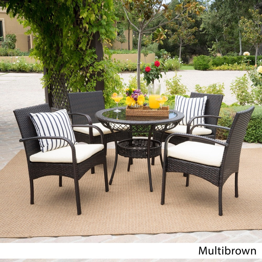 Charles Outdoor 5-piece Wicker Dining Set with Cushions by Christopher Knight Home