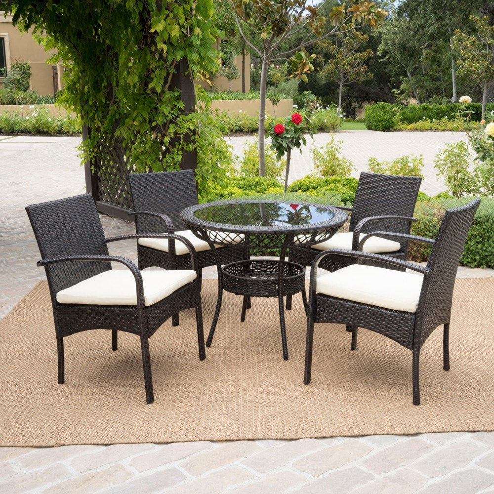 Charles Outdoor 5-piece Wicker Dining Set with Cushions by Christopher Knight Home