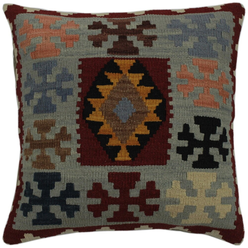 Charlton Grey/Red Hand-Woven Kilim Throw Pillow -20"x21"