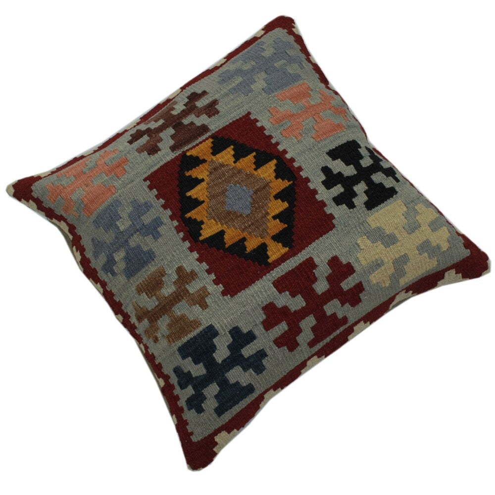 Charlton Grey/Red Hand-Woven Kilim Throw Pillow -20"x21"