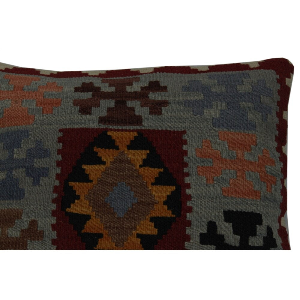 Charlton Grey/Red Hand-Woven Kilim Throw Pillow -20"x21"