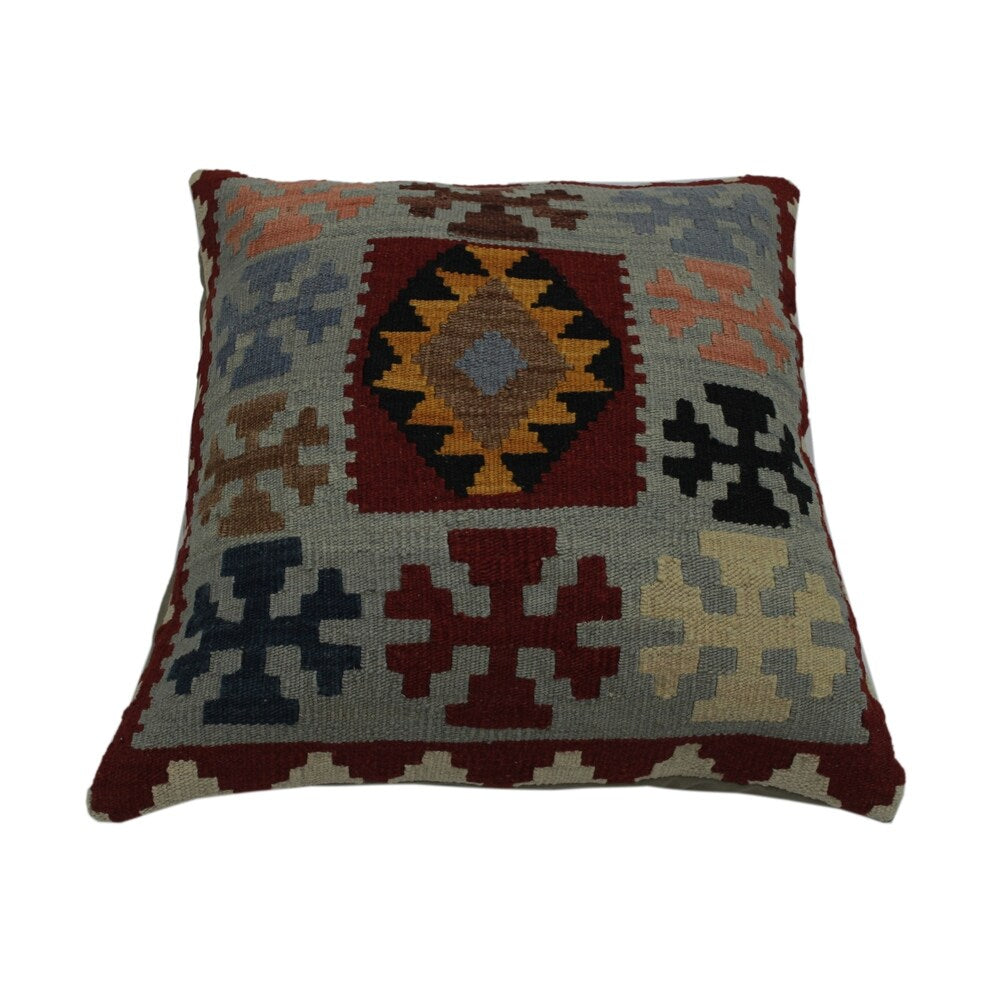 Charlton Grey/Red Hand-Woven Kilim Throw Pillow -20"x21"