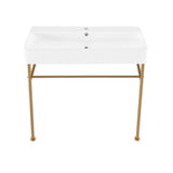 Charme 36 Ceramic Console Sink White Basin Brushed Gold Legs - 35.45" x 16.35" 35.45"