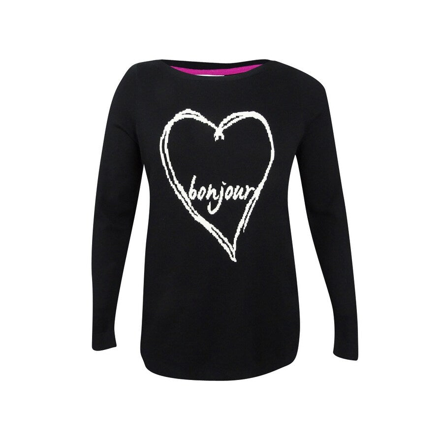 Charter Club Women's Plus Size Bonjour Heart Graphic Sweater