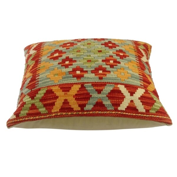 Chase Red/Gray Hand-Woven Kilim Throw Pillow(18"x18")