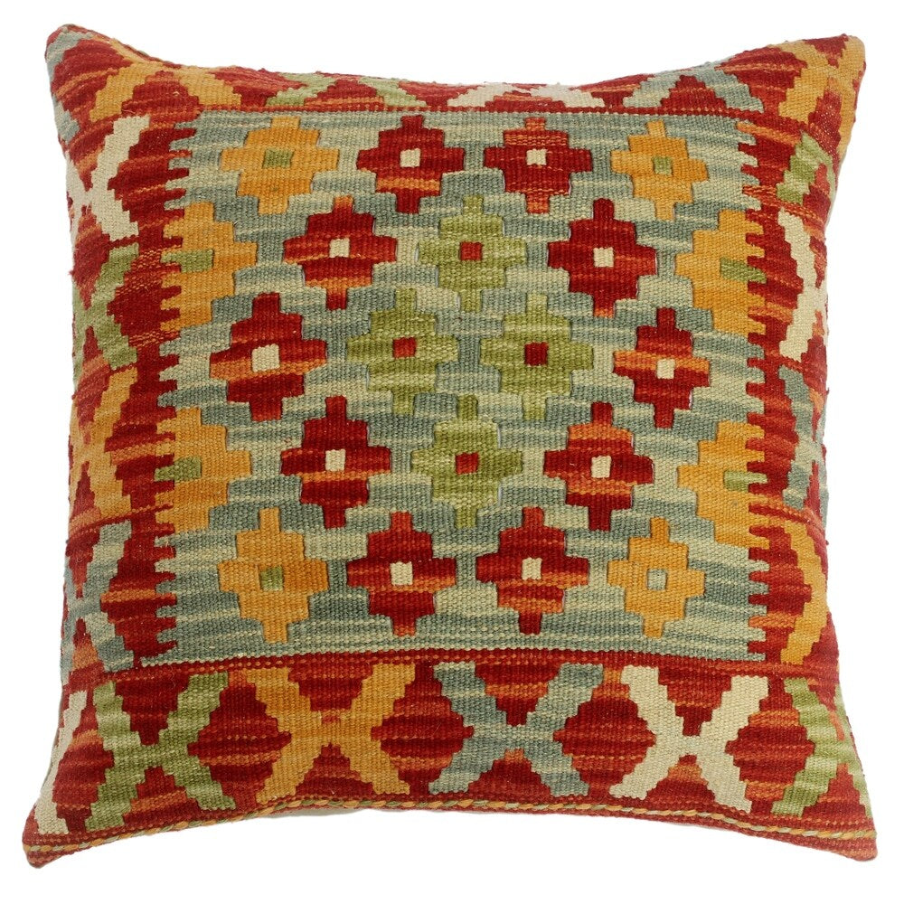 Chase Red/Gray Hand-Woven Kilim Throw Pillow(18"x18")
