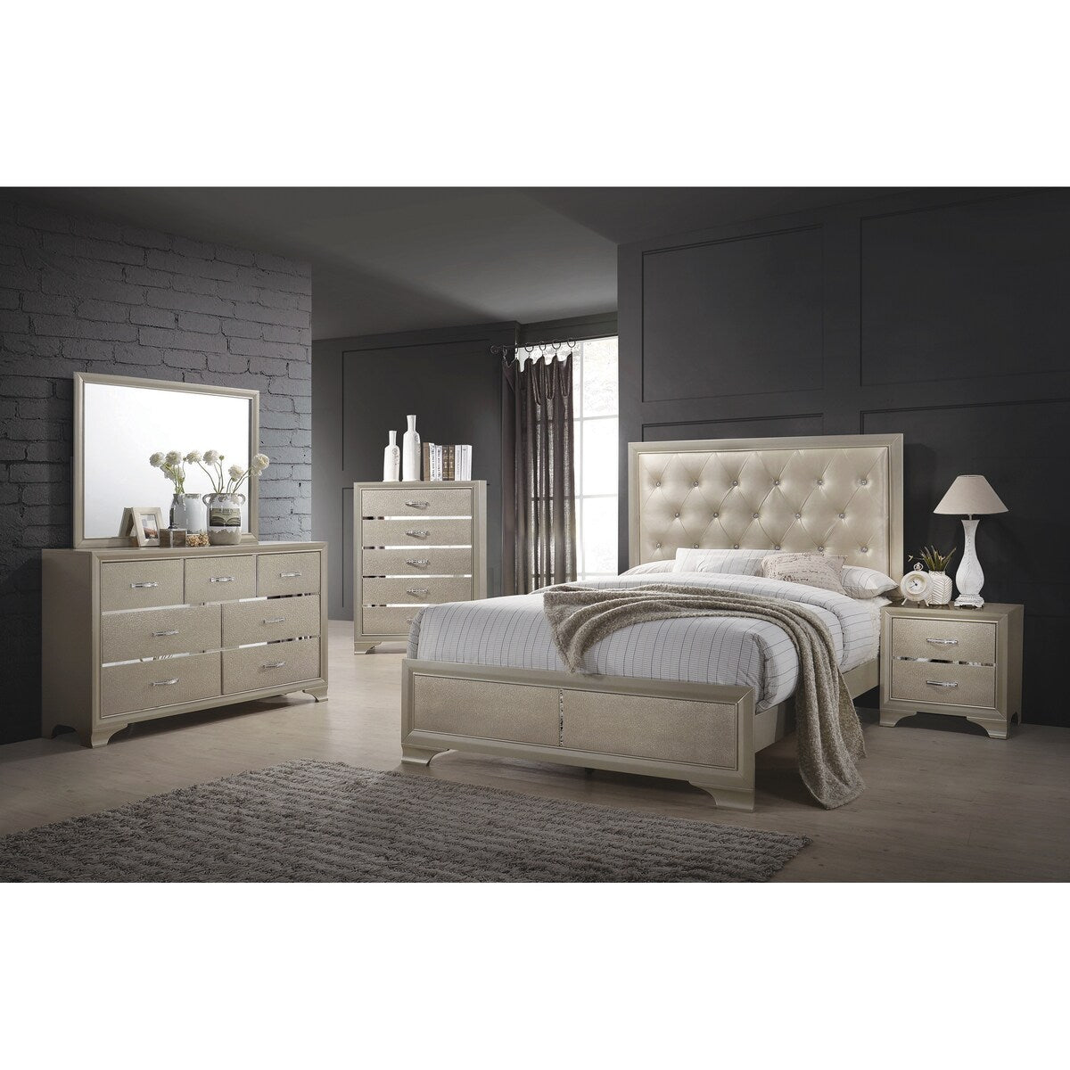 Chase Transitional Champagne 5-piece Bedroom Set