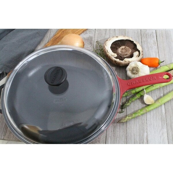 Chasseur 11-inch Red French Enameled Cast Iron Fry pan with Glass Lid
