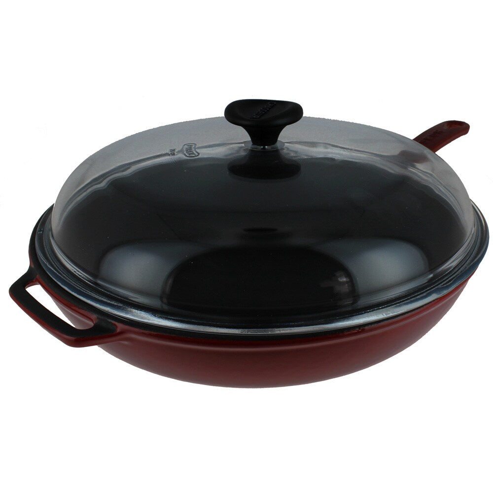 Chasseur 11-inch Red French Enameled Cast Iron Fry pan with Glass Lid