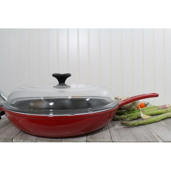 Chasseur 11-inch Red French Enameled Cast Iron Fry pan with Glass Lid