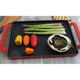 Chasseur 14-inch Red Rectangular French Enameled Cast Iron Grill Pan with Handles
