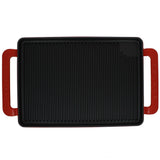 Chasseur 14-inch Red Rectangular French Enameled Cast Iron Grill Pan with Handles