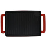 Chasseur 14-inch Red Rectangular French Enameled Cast Iron Grill Pan with Handles