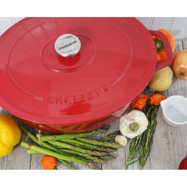 Chasseur 7.25-quart Red French Enameled Cast Iron Oval Dutch Oven
