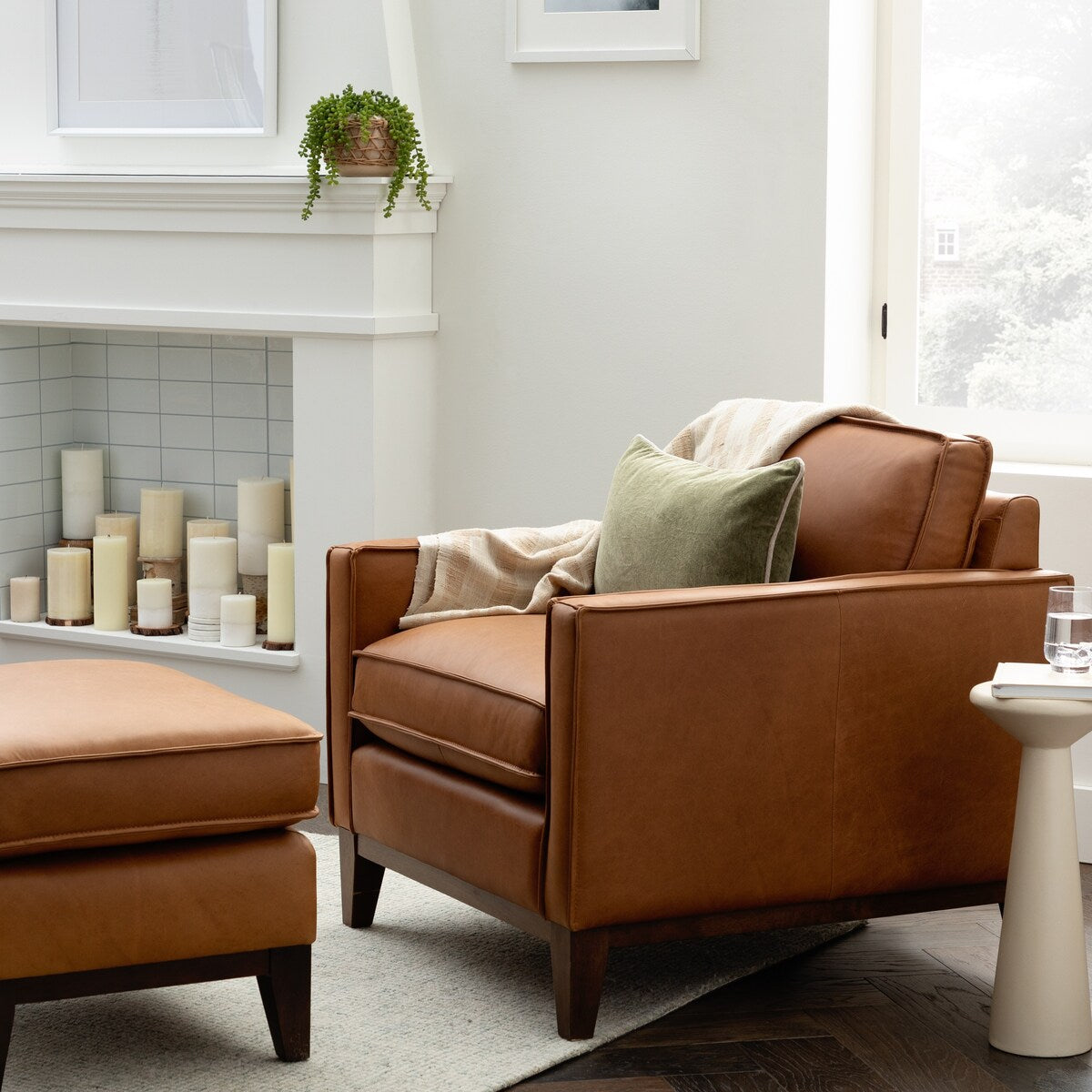 New Heights Chatfield Brown Genuine Leather Armchair