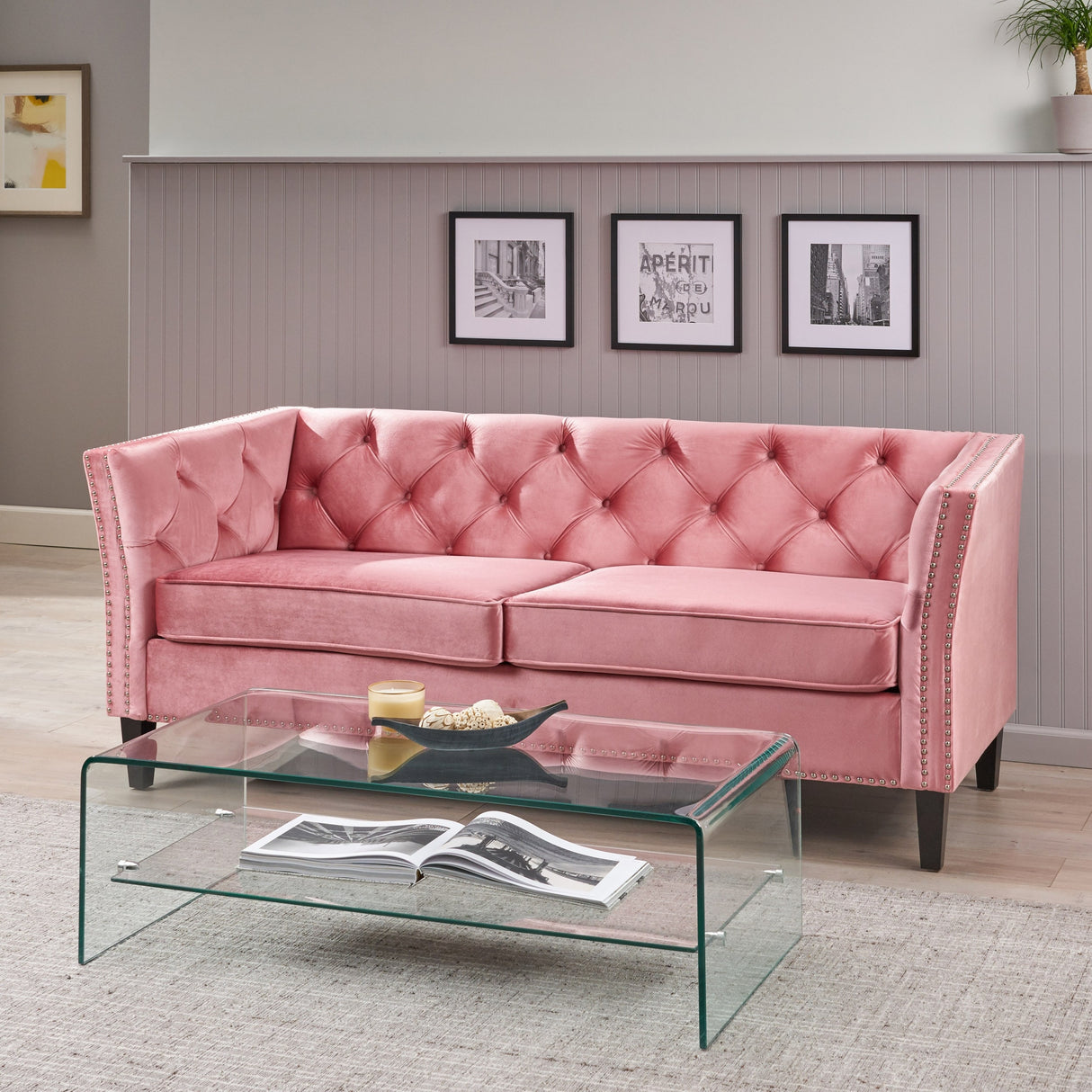 Chatwin Contemporary Tufted Velvet Sofa by Christopher Knight Home - 32.50" D x 77.00" W x 30.25" H