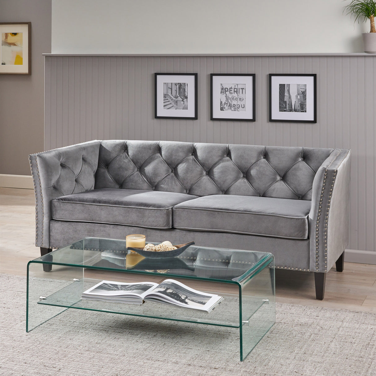 Chatwin Contemporary Tufted Velvet Sofa by Christopher Knight Home - 32.50" D x 77.00" W x 30.25" H