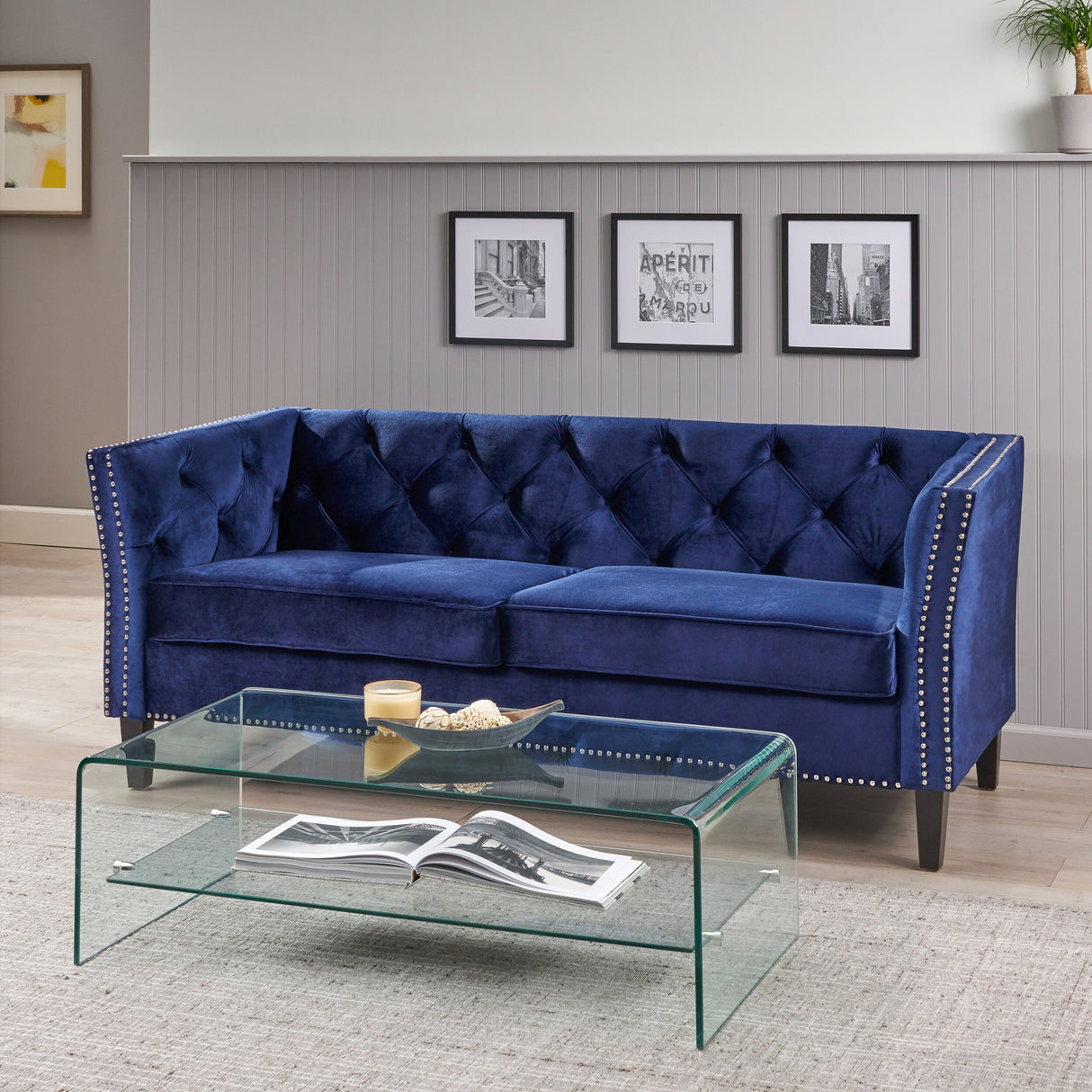 Chatwin Contemporary Tufted Velvet Sofa by Christopher Knight Home - 32.50" D x 77.00" W x 30.25" H