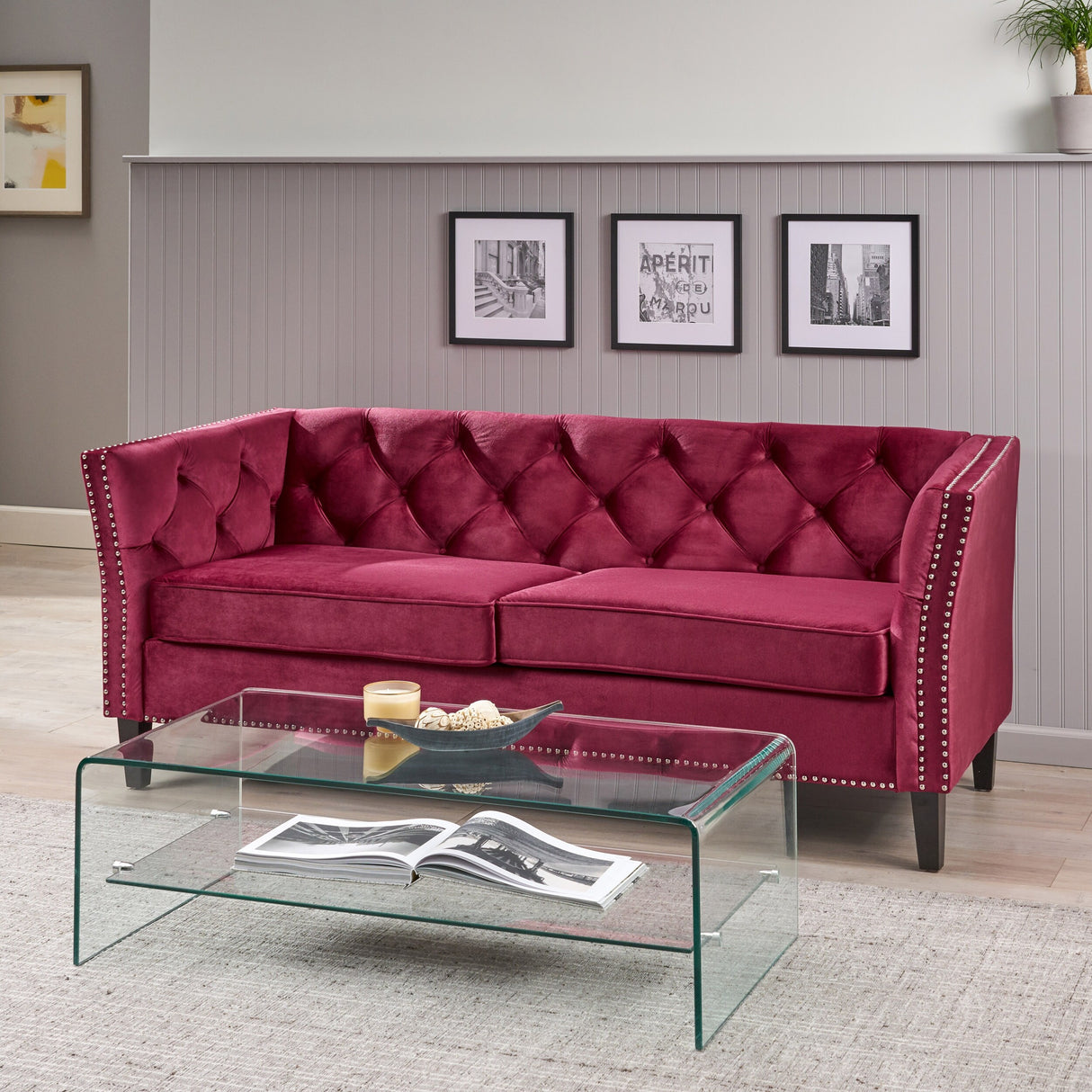 Chatwin Contemporary Tufted Velvet Sofa by Christopher Knight Home - 32.50" D x 77.00" W x 30.25" H