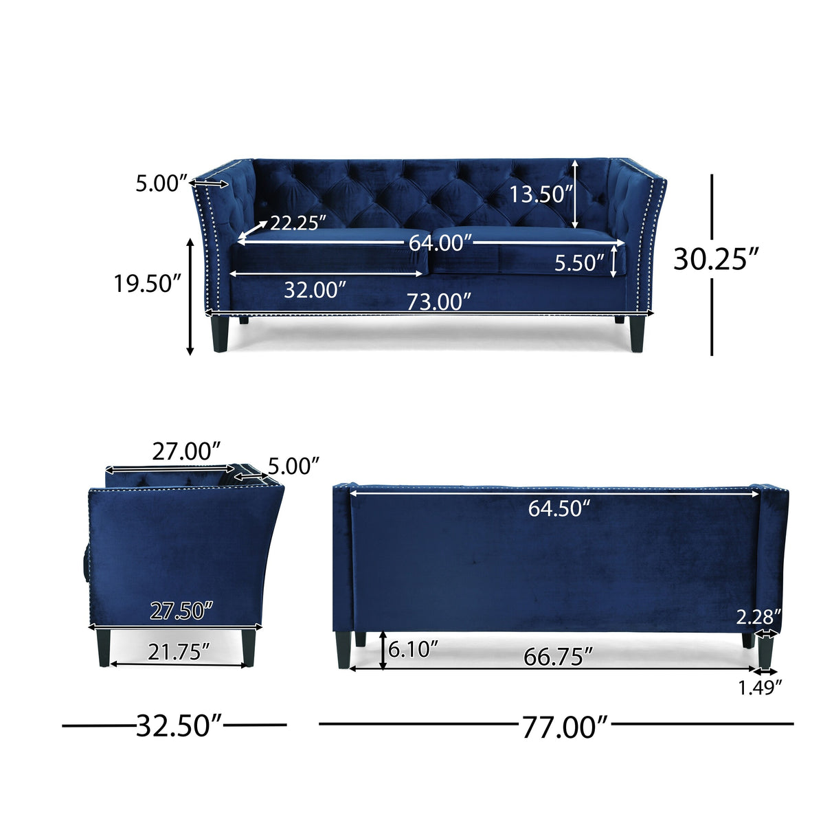 Chatwin Contemporary Tufted Velvet Sofa by Christopher Knight Home - 32.50" D x 77.00" W x 30.25" H