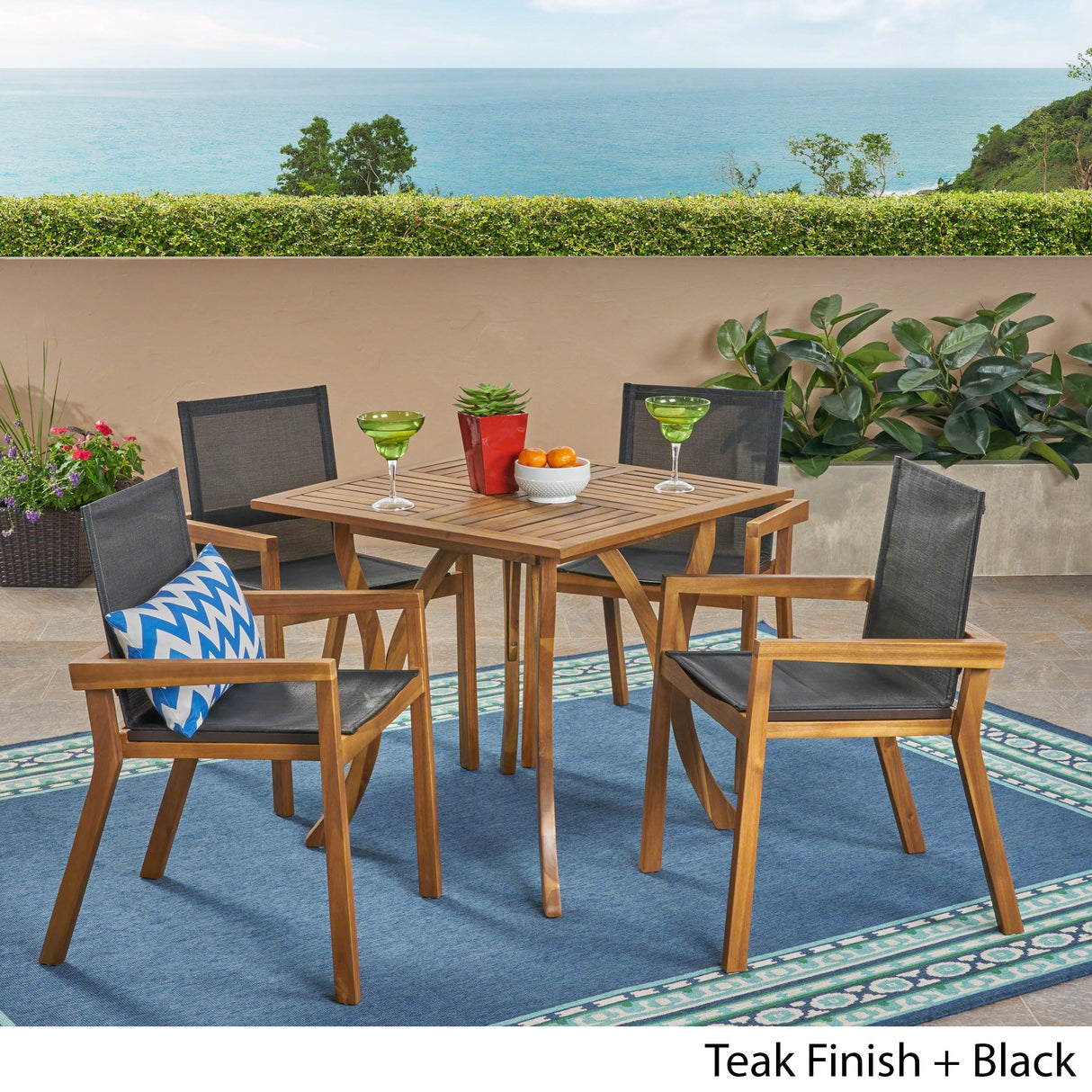 Chaucer Outdoor 4-Seater Square Acacia Wood Mesh Seats Dining Set by Christopher Knight Home