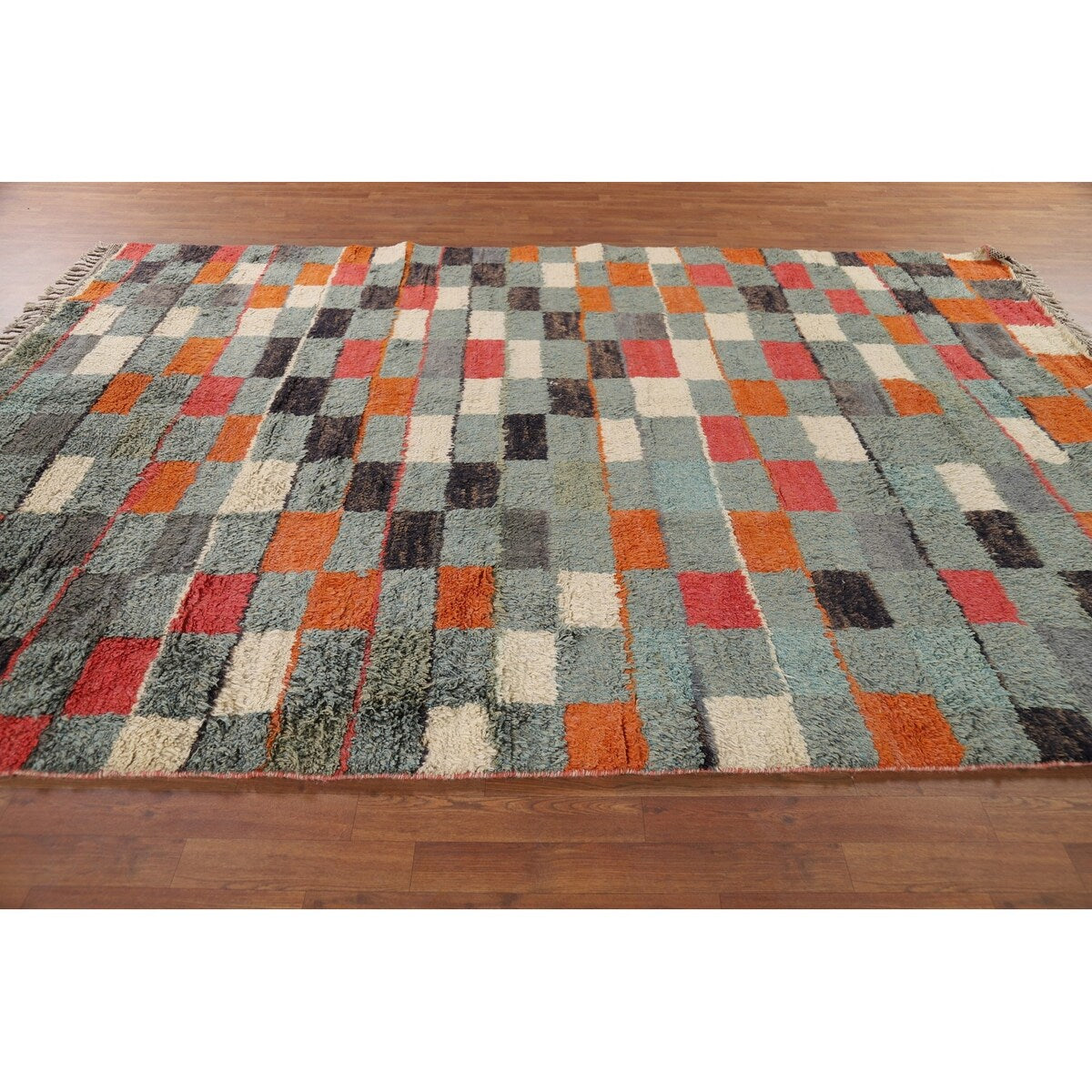 Checkered Moroccan Area Rug Hand-Knotted Wool Carpet - 8'0" x 10'11"