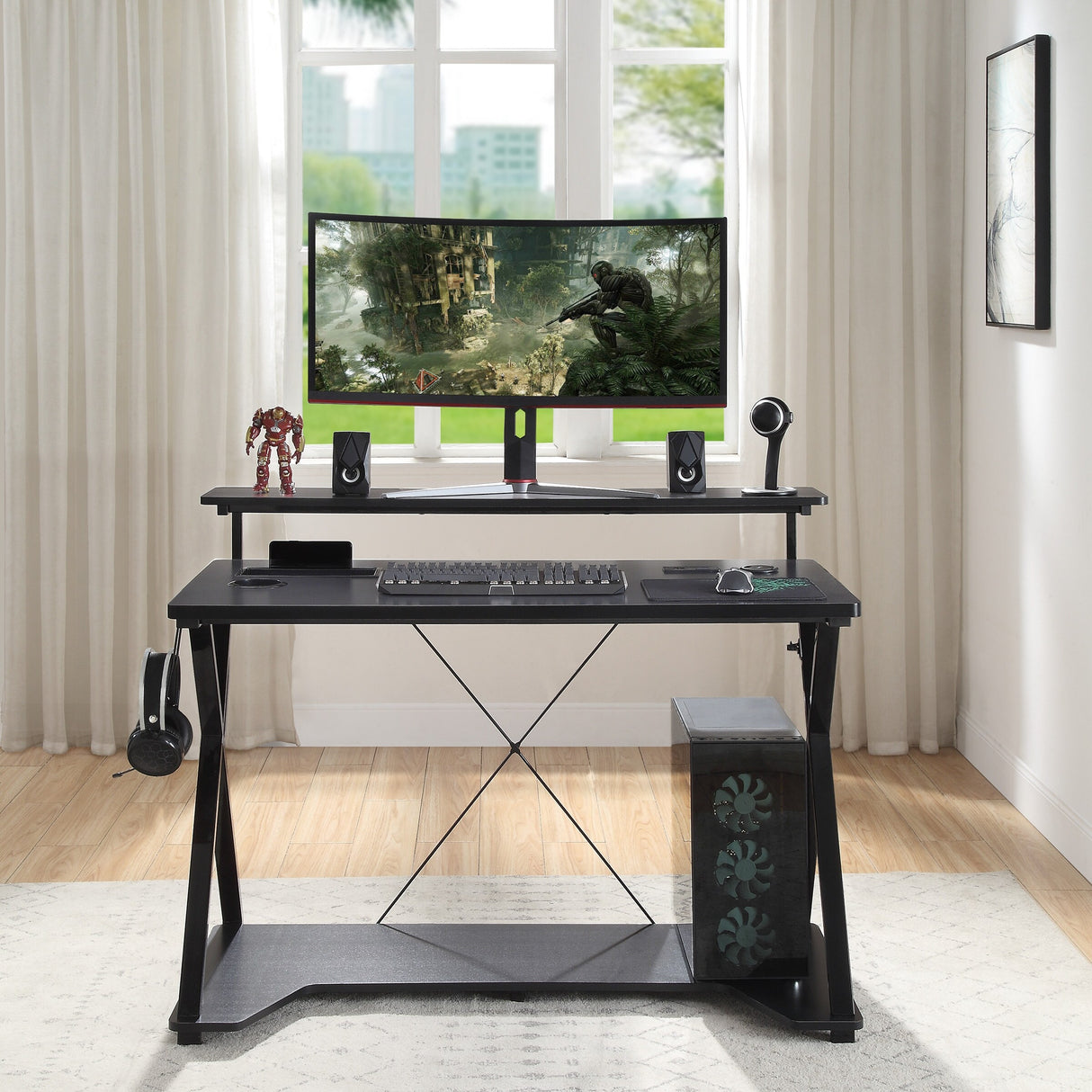 Checkpoint Ghost Battlestation Gaming Desk with RGB LED Lights