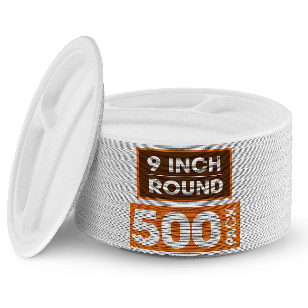 Cheer Collection 3 Section Paper Plates - 500 Pieces Per Pack - 9 inch