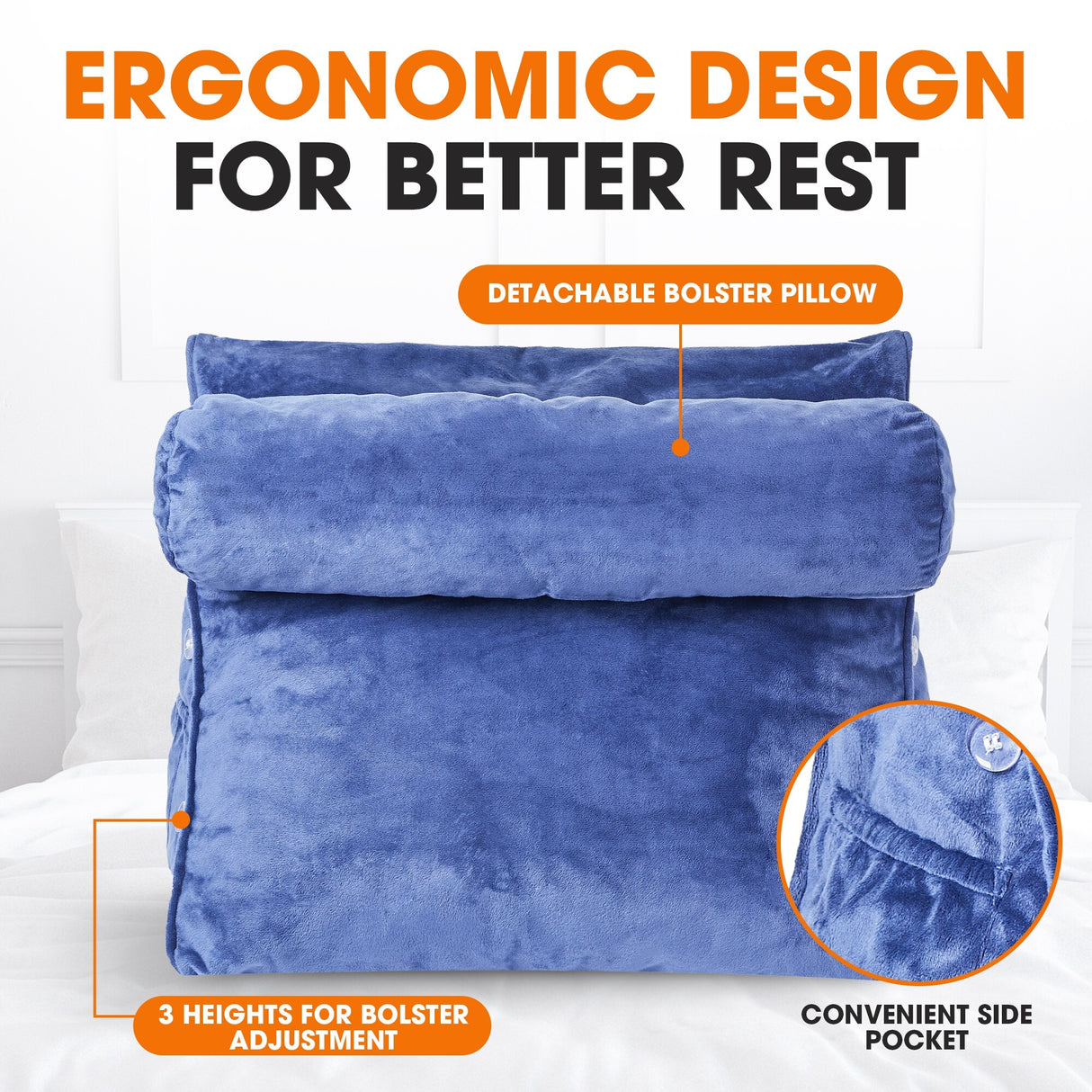 Cheer Collection Extra Large Wedge Pillow with Detachable Bolster