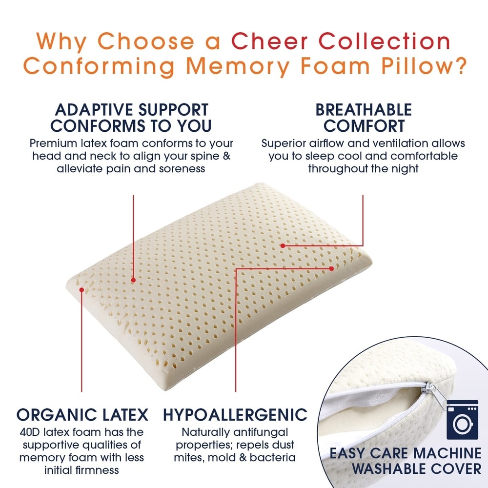 Cheer Collection Natural Latex Foam Pillow with Washable Cover - White