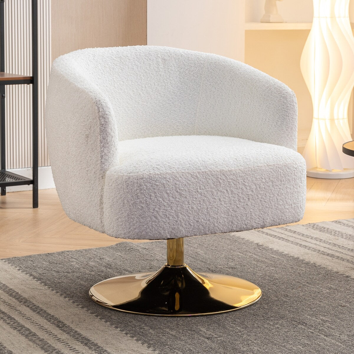 Chenille Fabric Accent Swivel Chair With Gold Metal Round Base for Liv