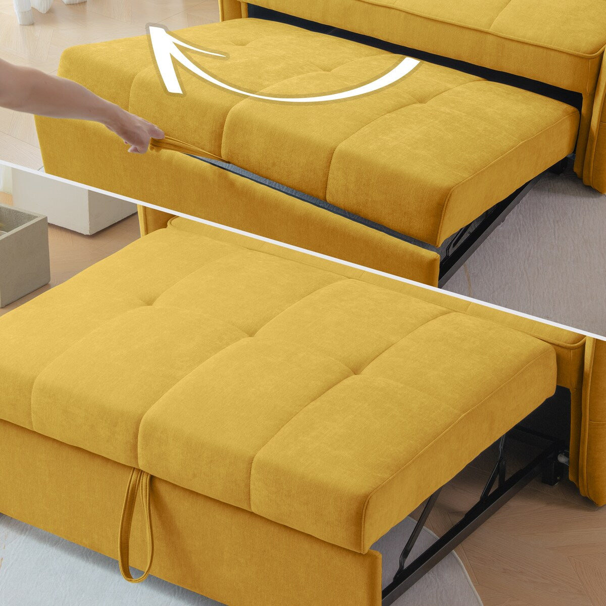 Chenille Fabric Pull-Out Sofa Bed Convertible Sleeper Loveseat Couch
