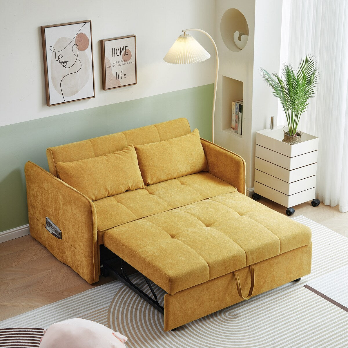 Chenille Fabric Pull-Out Sofa Bed Convertible Sleeper Loveseat Couch