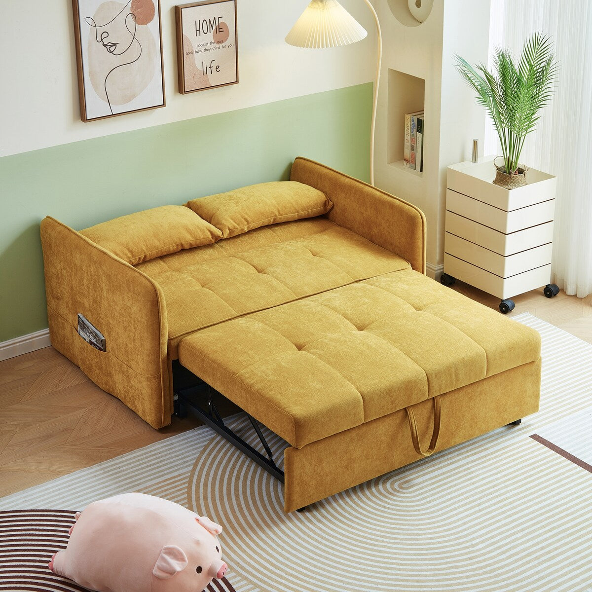 Chenille Fabric Pull-Out Sofa Bed Convertible Sleeper Loveseat Couch