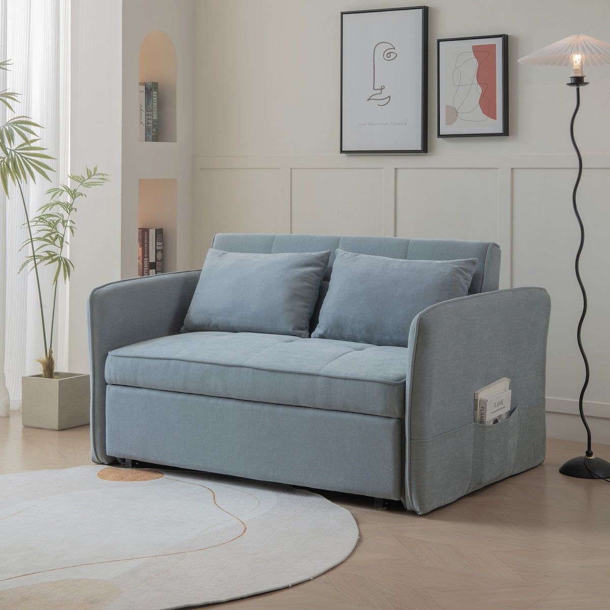 Chenille Fabric Pull-out Sofa Bed,Sleeper Loveseat Couch with Adjustab