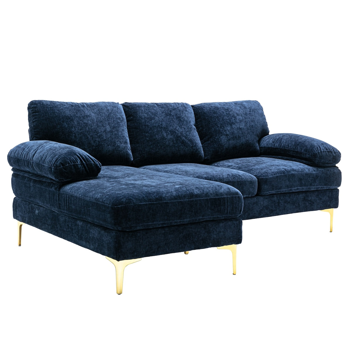 Chenille Fabric Sectional Sofa Set Modern Living Room Cushion Back Accent Sofa Wide Lounge Chaise Couch with Pillow Top Arms