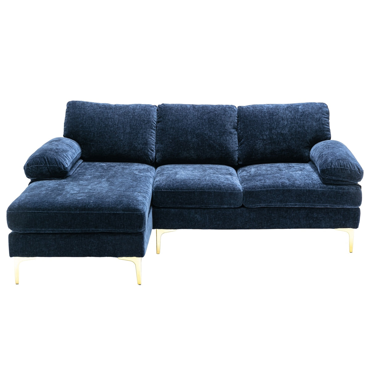 Chenille Fabric Sectional Sofa Set Modern Living Room Cushion Back Accent Sofa Wide Lounge Chaise Couch with Pillow Top Arms