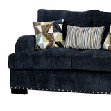 Chenille Fabric Upholstered Wooden Loveseat with Throw Pillows, Blue
