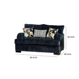 Chenille Fabric Upholstered Wooden Loveseat with Throw Pillows, Blue