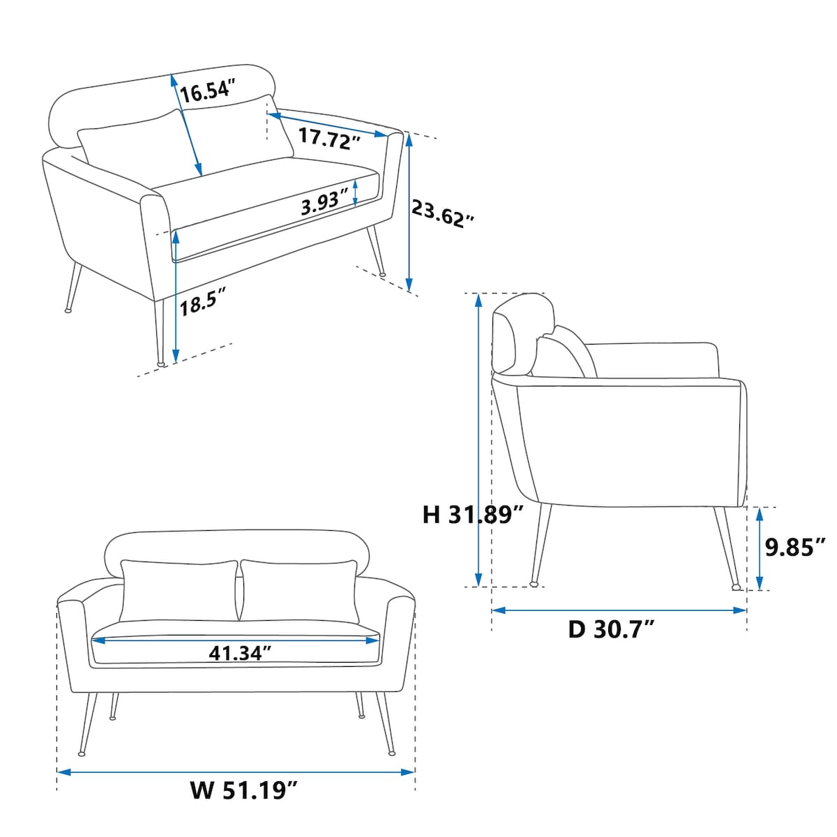 Chenille Loveseat Small Sofa Small Mini Room Couch Two-seater Sofa Arm Chairs