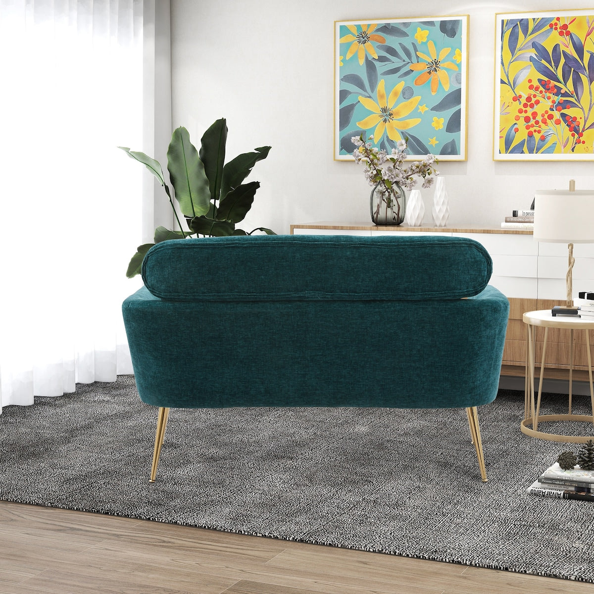 Chenille Loveseat Small Sofa Small Mini Room Couch Two-seater Sofa Arm Chairs