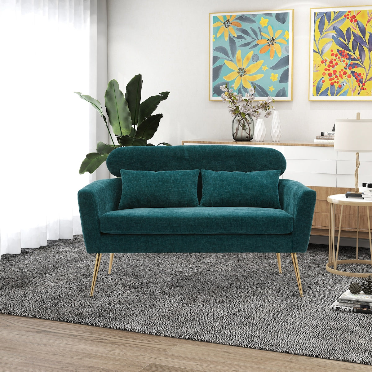 Chenille Loveseat Small Sofa Small Mini Room Couch Two-seater Sofa Arm Chairs