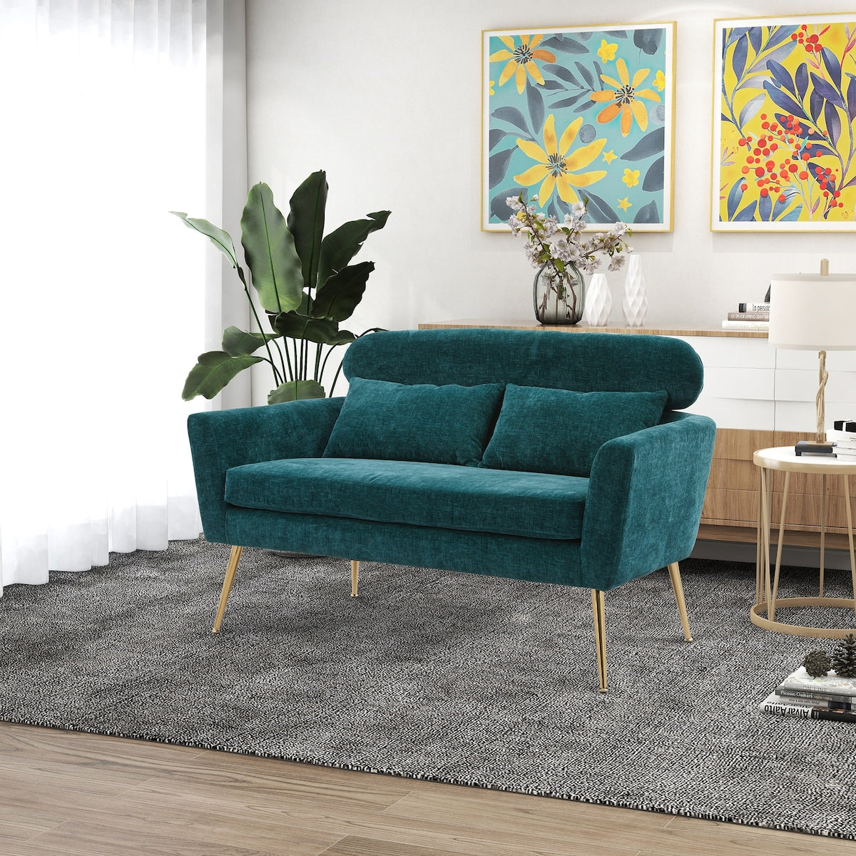 Chenille Loveseat Small Sofa Small Mini Room Couch Two-seater Sofa Arm Chairs