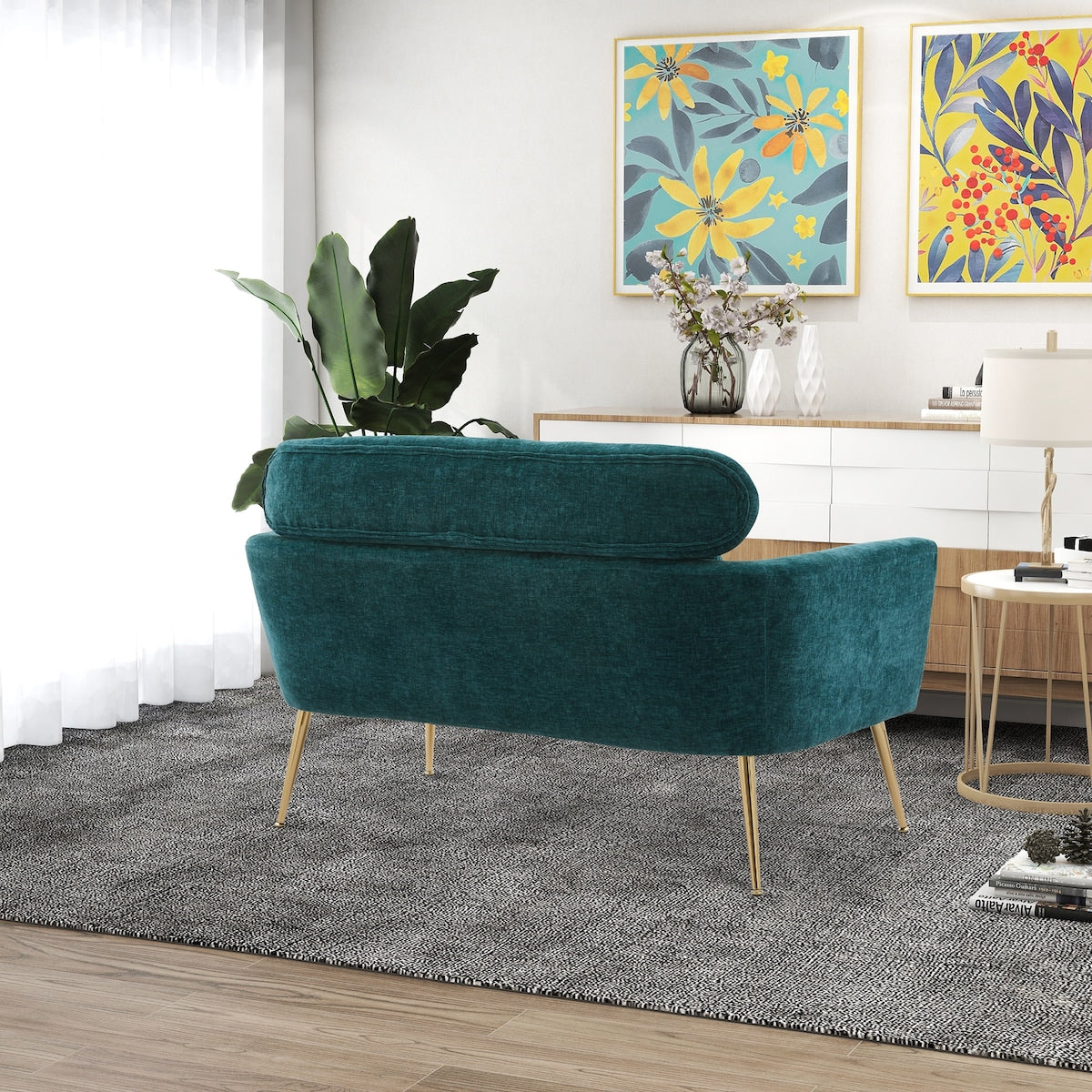 Chenille Loveseat Small Sofa Small Mini Room Couch Two-seater Sofa Arm Chairs