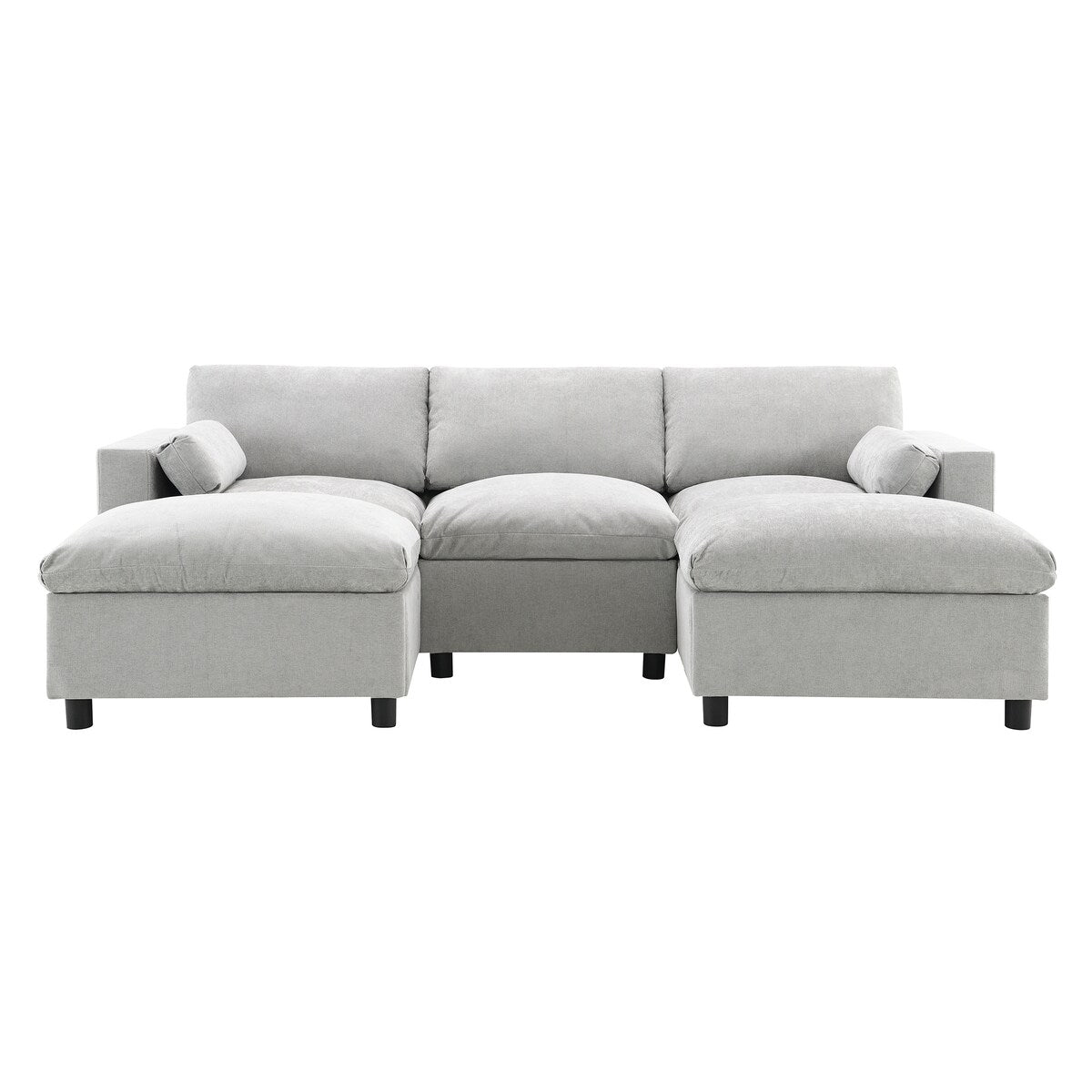 Chenille U-Shaped Sectional Sofa, Convertible Sofa Bed with Ottoman