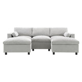 Chenille U-Shaped Sectional Sofa, Convertible Sofa Bed with Ottoman