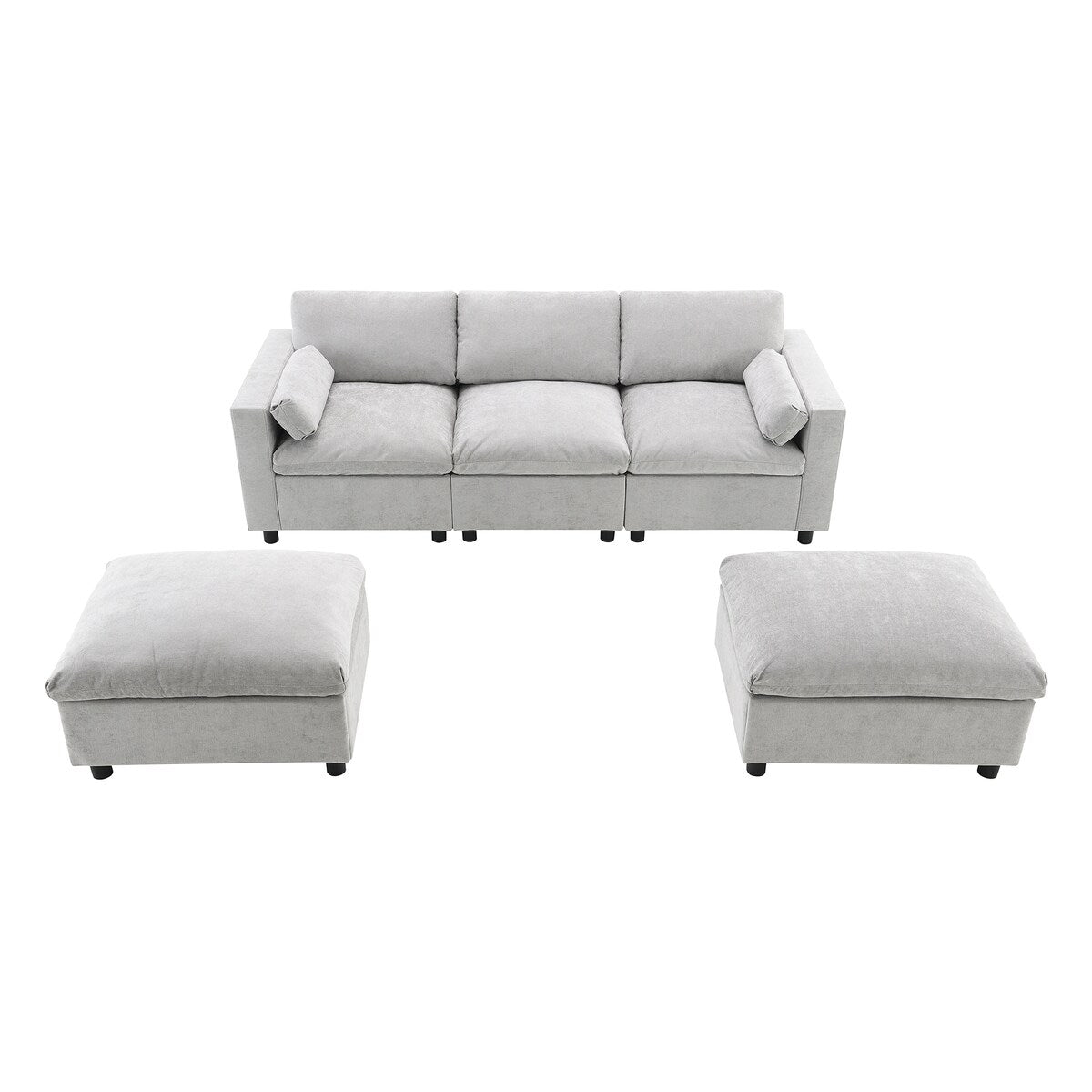 Chenille U-Shaped Sectional Sofa, Convertible Sofa Bed with Ottoman