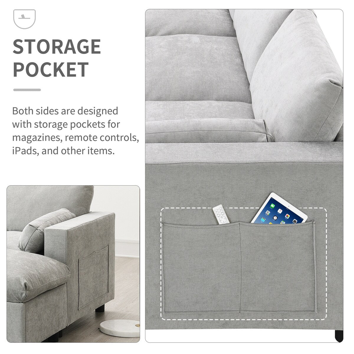 Chenille U-Shaped Sectional Sofa, Convertible Sofa Bed with Ottoman