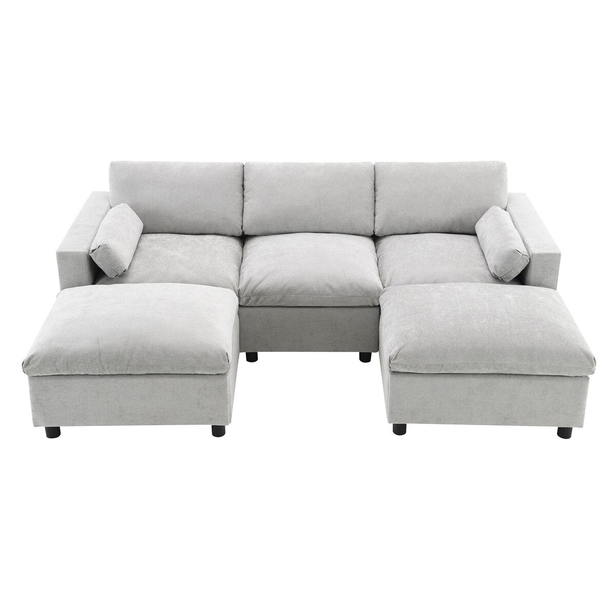Chenille U-Shaped Sectional Sofa, Convertible Sofa Bed with Ottoman