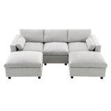 Chenille U-Shaped Sectional Sofa, Convertible Sofa Bed with Ottoman